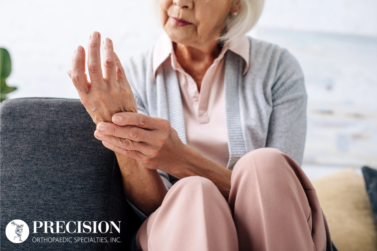A mature woman with arthritis in her hands in pain in Ohio.